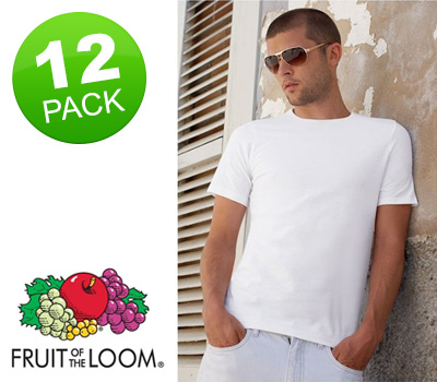 Koopjessite - Set van 12 witte t-shirts van Fruit of the Loom Koopjessite - Set van 12 witte t-shirts van Fruit of the Loom
