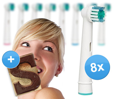 Koopjessite - Sinterklaas 5-daagse: 8x Opzetborstel voor Oral-B elektrische tandenborstels + Chocoladeletter Koopjessite - Sinterklaas 5-daagse: 8x Opzetborstel voor Oral-B elektrische tandenborstels + Chocoladeletter