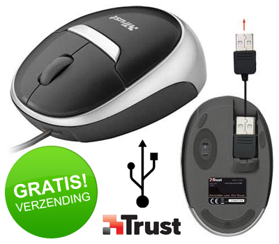 Koopjessite - Trust MI-2850Sp optische muis met intrekbare USB-kabel