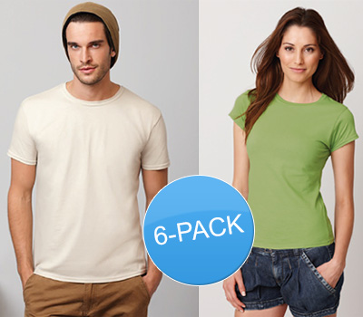 Koopjessite - T-shirt superdeal: 6-pack voor man of vrouw in diverse kleuren/maten