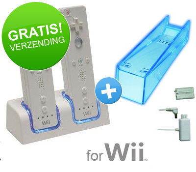 Koopjessite - Wii pakket: Laadstation voor Wii mote's en Console stand met LED