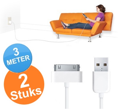 Lifestyle Deal - 2 X Usb-kabel 3 Meter Voor Iphone/ipad/ipod Lifestyle Deal - 2 X Usb-kabel 3 Meter Voor Iphone/ipad/ipod