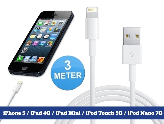 Lifestyle Deal - 3 Meter Usb Lightning Kabel Voor O.a. Iphone 5 En Ipad Mini Lifestyle Deal - 3 Meter Usb Lightning Kabel Voor O.a. Iphone 5 En Ipad Mini
