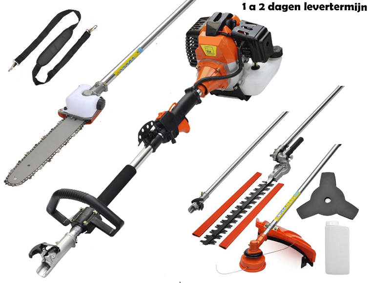 Lifestyle Deal - 4 In 1 Benzine Bos-/Grasmaaier, Heggeschaar En Kettingzaag Lifestyle Deal - 4 In 1 Benzine Bos-/Grasmaaier, Heggeschaar En Kettingzaag