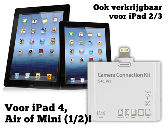 Lifestyle Deal - 5-In-1+usb Camera Connection Kit Voor Ipad 4, Ipad Air, Ipad Mini 1/2 Of Ipad 2/3 Lifestyle Deal - 5-In-1+usb Camera Connection Kit Voor Ipad 4, Ipad Air, Ipad Mini 1/2 Of Ipad 2/3
