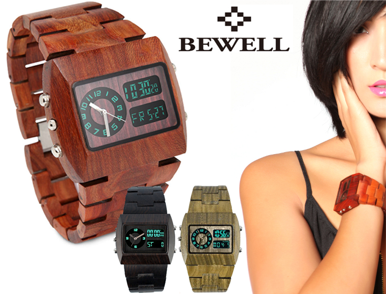 Lifestyle Deal - Bewell Echt Houten Digitaal Horloge In 3 Kleuren