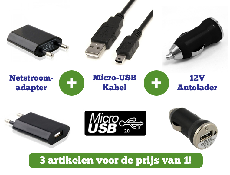 Lifestyle Deal - Driedelige Oplaadset Voor Apparaten Met Micro-usb-aansluiting