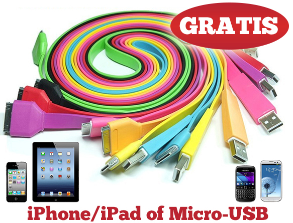 Lifestyle Deal - Gratis Kleurrijke Flat Kabels Voor Iphone/ipad Of Micro-usb