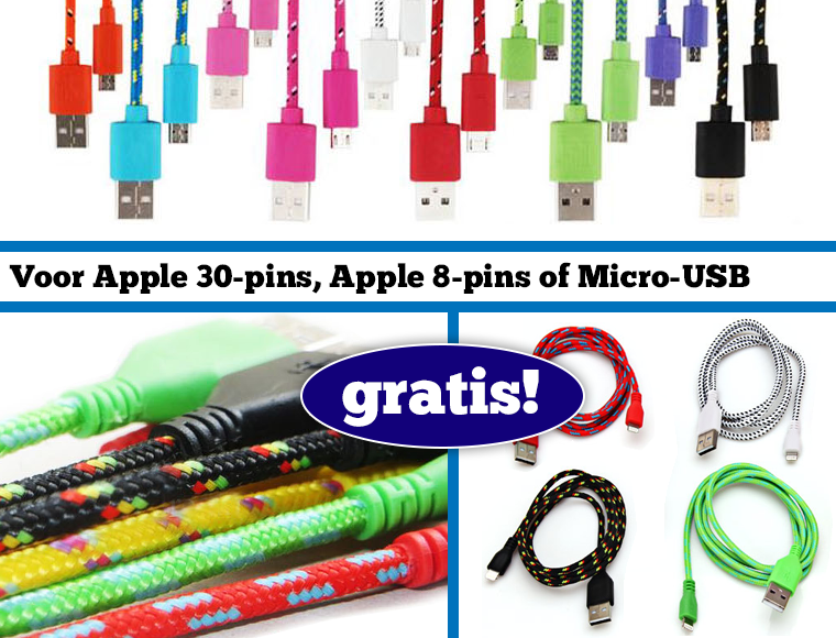 Lifestyle Deal - Ijzersterke Usb-oplaad-/datakabel Van Geweven Nylon In 10 Kleuren