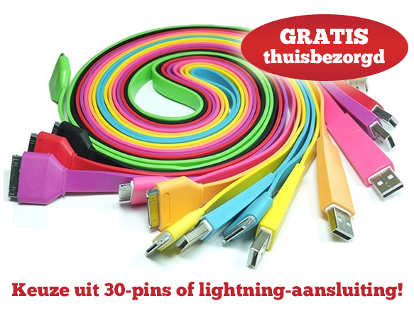 Lifestyle Deal - Kleurrijke Flat Kabels Voor Iphone 4/4S Of 5 Lifestyle Deal - Kleurrijke Flat Kabels Voor Iphone 4/4S Of 5