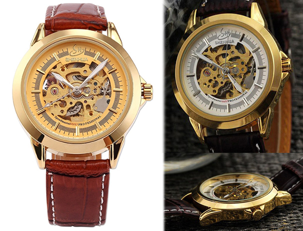 Lifestyle Deal - Mechanisch Skeleton Horloge Met Lederen Band In 2 Kleuren