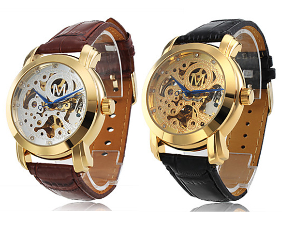 Lifestyle Deal - Mechanisch Skeleton Horloge Met Lederen Band In Bruin Of Zwart