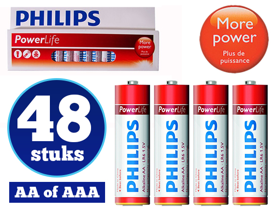 Lifestyle Deal - Pakket Van 48 Philips Powerlife Aa En/of Aaa Batterijen Lifestyle Deal - Pakket Van 48 Philips Powerlife Aa En/of Aaa Batterijen