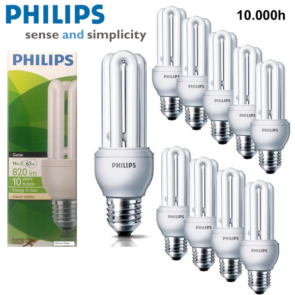 Lifestyle Deal - Set Van 10 Philips Genie Esaver Spaarlampen Van 11W (=50W) Of 14W (=65W) Lifestyle Deal - Set Van 10 Philips Genie Esaver Spaarlampen Van 11W (=50W) Of 14W (=65W)