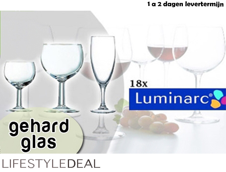 Lifestyle Deal - Set Van 18 Luminarc Wijnglazen Van Gehard Glas Lifestyle Deal - Set Van 18 Luminarc Wijnglazen Van Gehard Glas