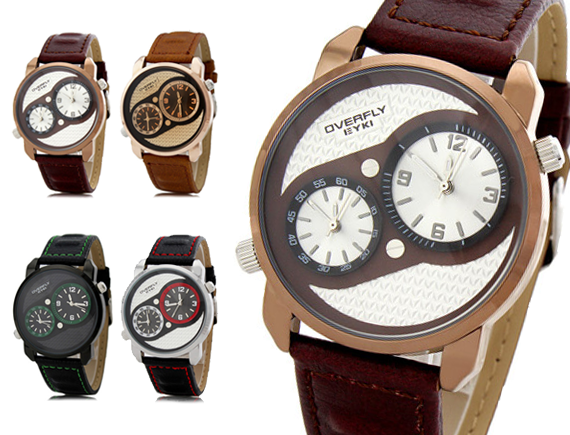 Lifestyle Deal - Stijlvol Eyki Overfly Dual Time Horloge Met Lederen Band In 4 Kleuren Lifestyle Deal - Stijlvol Eyki Overfly Dual Time Horloge Met Lederen Band In 4 Kleuren