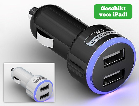 Lifestyle Deal - Stijlvolle Duo-oplader Voor In De Auto In Zwart Of Wit Lifestyle Deal - Stijlvolle Duo-oplader Voor In De Auto In Zwart Of Wit