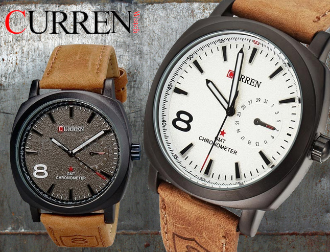 Lifestyle Deal - Stoer Curren Horloge Met Lederen Band In Zwart Of Wit