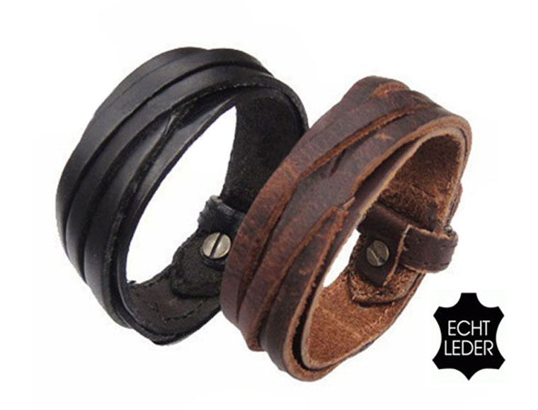 Lifestyle Deal - Stoere Leren Armband In Bruin Of Zwart Lifestyle Deal - Stoere Leren Armband In Bruin Of Zwart