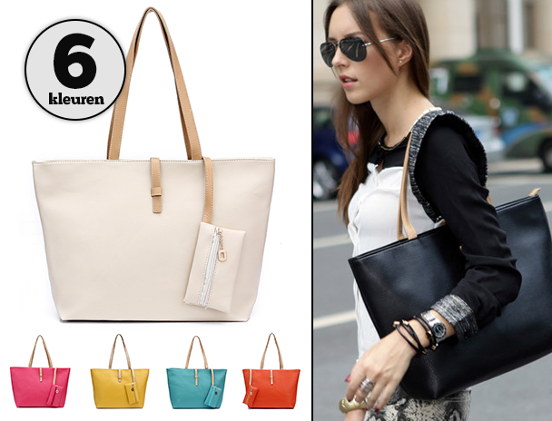Lifestyle Deal - Trendy Pu-lederen Shopper Met Gratis Bijpassend Handtasje In 6 Kleuren Lifestyle Deal - Trendy Pu-lederen Shopper Met Gratis Bijpassend Handtasje In 6 Kleuren
