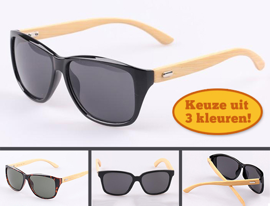 Lifestyle Deal - Trendy Zonnebril Met Bamboe-houten Pootjes In 3 Kleuren Lifestyle Deal - Trendy Zonnebril Met Bamboe-houten Pootjes In 3 Kleuren