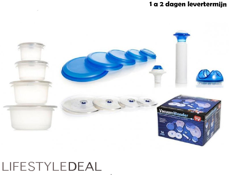 Lifestyle Deal - Vacuum Vershoud Bewaarbakjes 16 Delige Set Lifestyle Deal - Vacuum Vershoud Bewaarbakjes 16 Delige Set