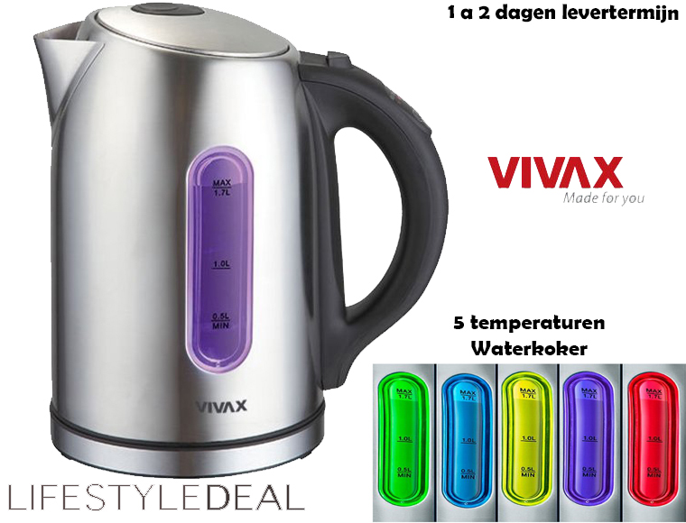 Lifestyle Deal - Vivax Waterkoker 1,7 Ltr; Uniek Met 5 Standen; Prijs Altijd Incl. Verzenden