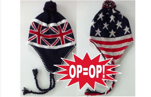 Marge Deals - 2 X Trendy Noorse Muts Met Usa Of Uk Print Marge Deals - 2 X Trendy Noorse Muts Met Usa Of Uk Print