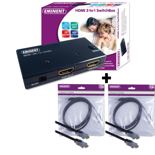 One Day Only - Eminent HDMI 2-to-1 Switchbox + 2 HDMI kabels One Day Only - Eminent HDMI 2-to-1 Switchbox + 2 HDMI kabels