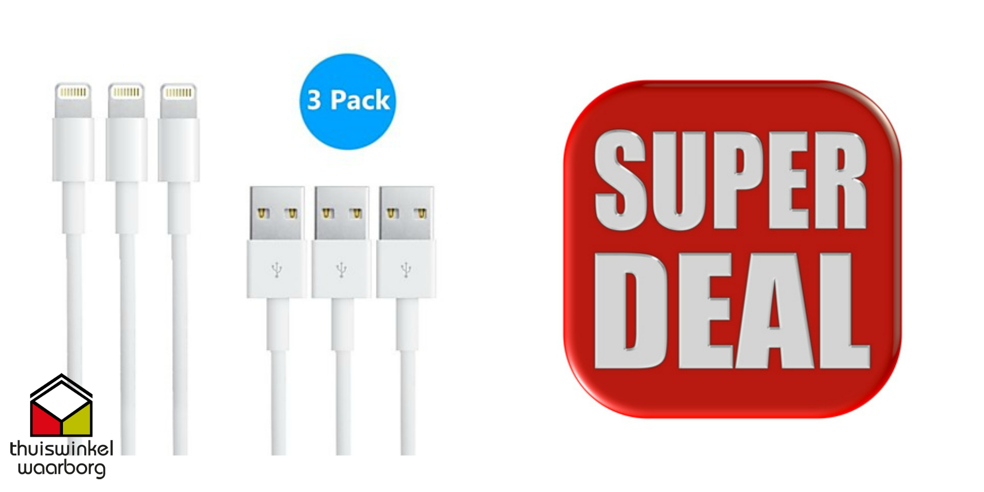 One Day Price - 3 Pack 8-Pin to USB kabel