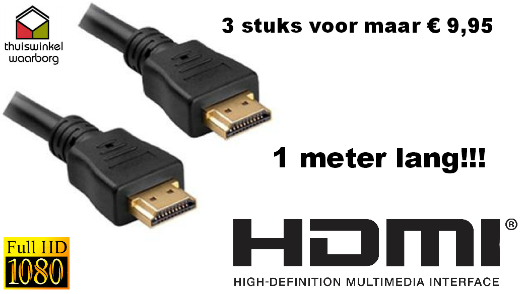 One Day Price - 3 x High Speed HDMI kabel 1 meter