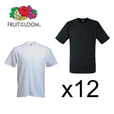 Slimme Deals - 12 witte of zwarte Fruit of the Loom heren T-shirts! Slimme Deals - 12 witte of zwarte Fruit of the Loom heren T-shirts!
