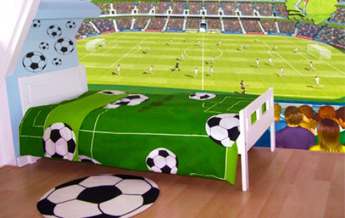 Super Dagdeal - Een complete voetbalkamer: posterbehang voor de hele muur, een voetbalkleed + 14 muurstickers Super Dagdeal - Een complete voetbalkamer: posterbehang voor de hele muur, een voetbalkleed + 14 muurstickers