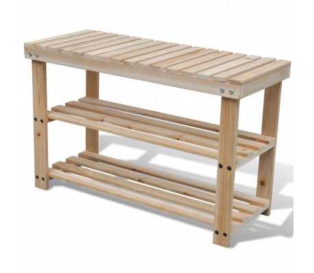 VidaXL - 2-in-1 houten schoenenrek met zitplek VidaXL - 2-in-1 houten schoenenrek met zitplek