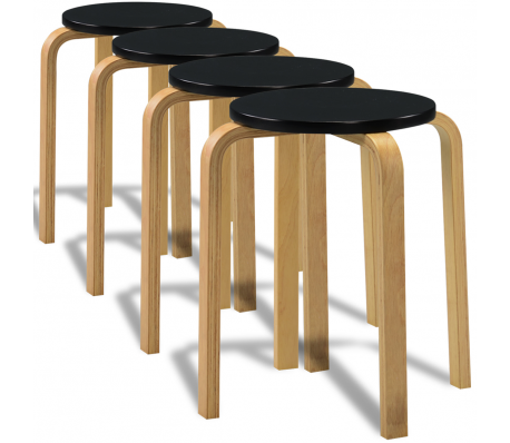 VidaXL - 4 Zwarte Stapelbare Massieve Bentwood Krukjes VidaXL - 4 Zwarte Stapelbare Massieve Bentwood Krukjes