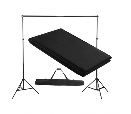 VidaXL - Achtergrondsysteem met zwart doek 300 x 300 cm. VidaXL - Achtergrondsysteem met zwart doek 300 x 300 cm.