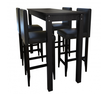 VidaXL - Bartafel met 4 barstoelen zwart