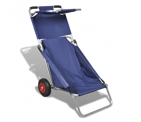 VidaXL - Draagbare 3-in-1 strandstoel met zonnedak/beach trolley/strandtafel (blauw)