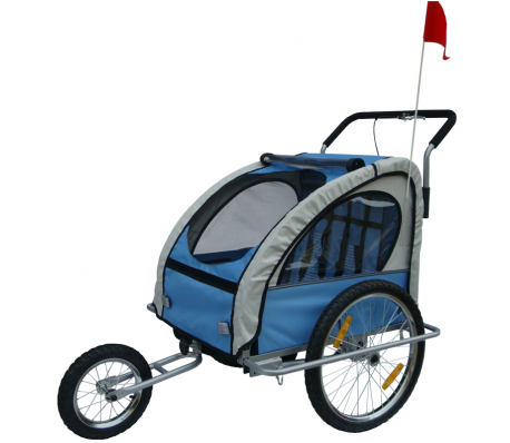 VidaXL - Fietskar voor kinderen met buggyfunctie (blauw / grijs)
