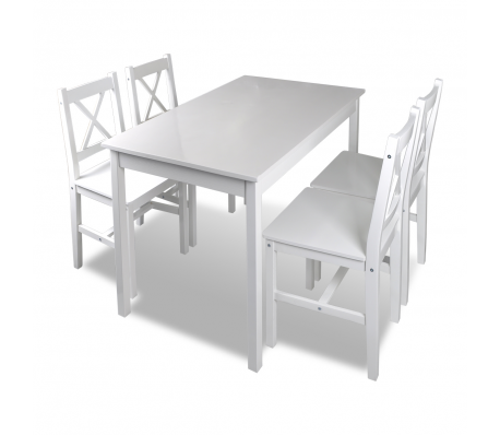 VidaXL - Houten eettafel met 4 stoelen (wit)