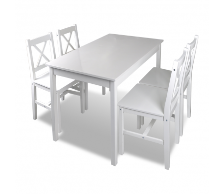 VidaXL - Houten eettafel met 4 stoelen (wit) VidaXL - Houten eettafel met 4 stoelen (wit)