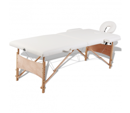 VidaXL - Inklapbare massagetafel 2 zones met houten frame (creme)