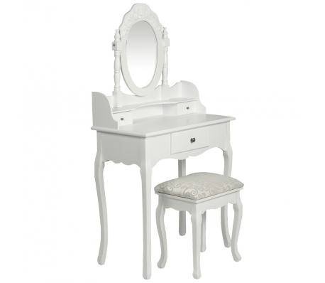 VidaXL - Kaptafel Barok met krukje wit VidaXL - Kaptafel Barok met krukje wit
