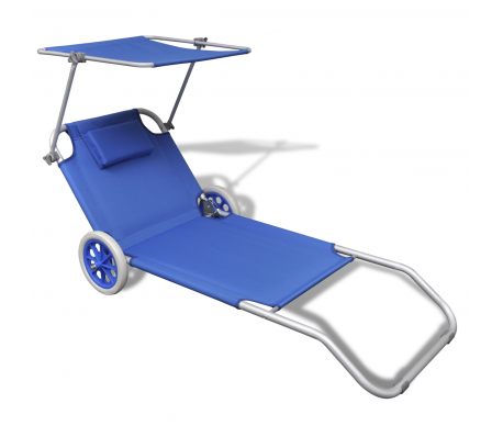 VidaXL - Ligbed inklapbaar met dak en wielen aluminium (blauw) VidaXL - Ligbed inklapbaar met dak en wielen aluminium (blauw)