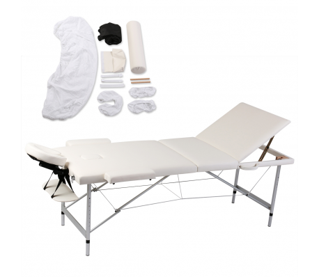 VidaXL - Massagetafel inklapbaar met aluminium frame en accessoireset (drie delen / crèmewit)