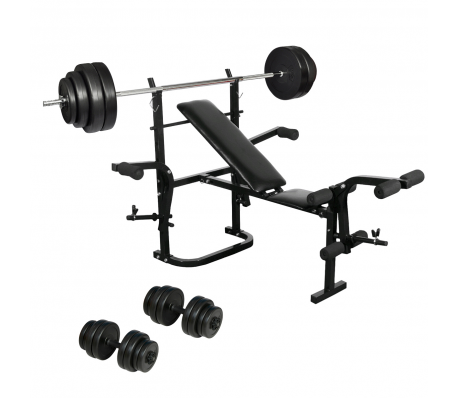 VidaXL - Opvouwbare halterbank + halterset 60 kg + dumbell set 30 kg