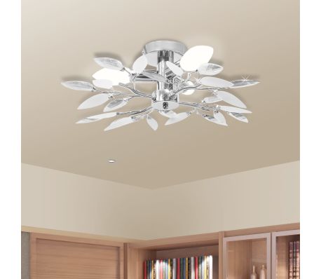 VidaXL - vidaXL Plafondlamp witte en transparante acryl kristal bladeren 3xE14 VidaXL - vidaXL Plafondlamp witte en transparante acryl kristal bladeren 3xE14