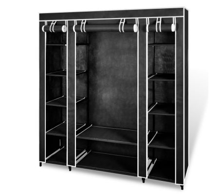 VidaXL - vidaXL Stoffen kast met vakken en stangen zwart 45x150x176 VidaXL - vidaXL Stoffen kast met vakken en stangen zwart 45x150x176