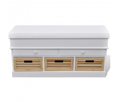 VidaXL - Witte opbergbank / halbank met kussen + 2 lades VidaXL - Witte opbergbank / halbank met kussen + 2 lades