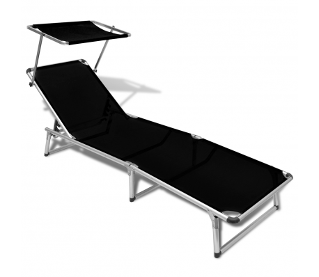 VidaXL - Zwart ligbed met zonnedak 198 x 61 x 26 cm VidaXL - Zwart ligbed met zonnedak 198 x 61 x 26 cm
